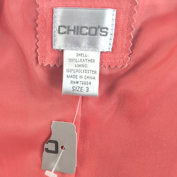 Chico's 100% Leather Moto Jacket Coral Peach Suede Tonal CleanGirl Women's XL - Picture 6 of 9
